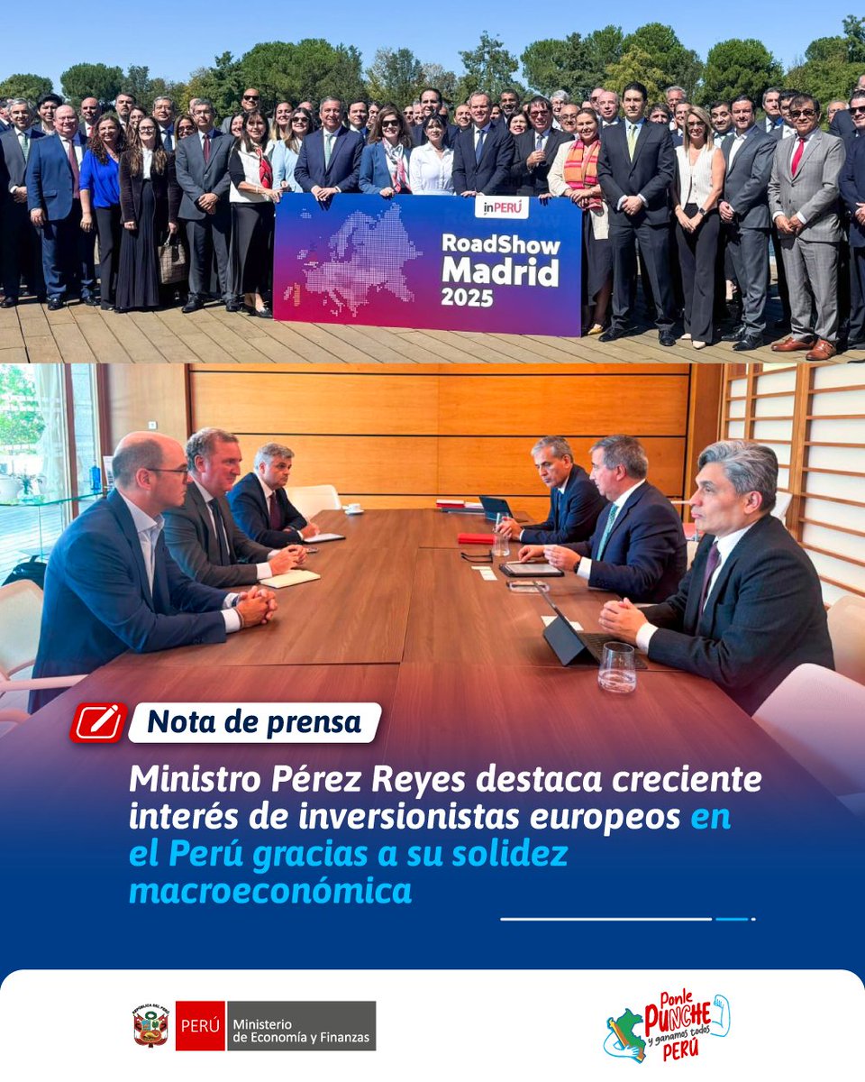 #NotaDePrensa | 🇵🇪 Perú en la mira de las inversiones europeas 💼
Delegación peruana, liderada por el MEF, sostuvo cerca de 30 reuniones con líderes corporativos y gremios empresariales en Inglaterra y España, consolidando la imagen del Perú como una de las plazas más confiables
