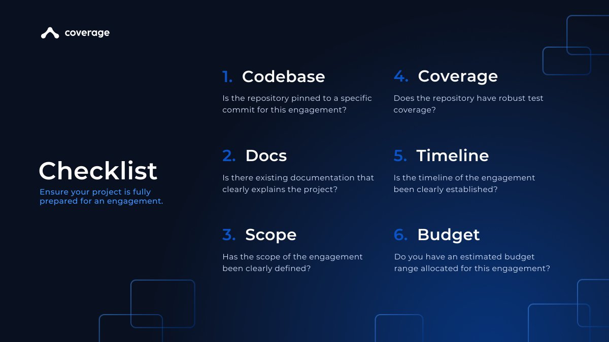 coverage_labs's tweet image. Before your next engagement, follow this checklist to ensure your protocol gets the most out of it!

This allows our researchers to focus on finding complex vulnerabilities rather than spending time on surface-level issues.

Protocol ready? Shoot us a DM! ⛏️