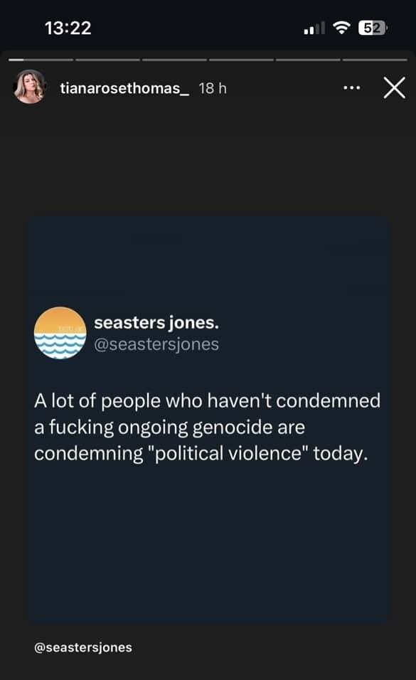 Hey @MsTianaThomas, Senior Special Assistant to @MelanieJoly, did you really share this to your Instagram story after the murder of Charlie Kirk?