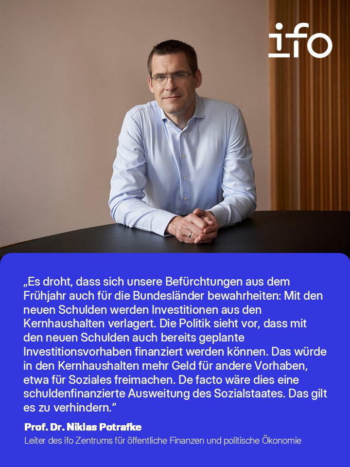 Haushaltsplanung verfehlt Ziel wachstumsrelevanter Investitionen in Infrastruktur. Die 100 Mrd. Euro für die Länder aus dem Sondervermögen drohen kaum zusätzliche Projekte zu schaffen, warnt #ifoExperte #NiklasPotrafke.🔗ifo.de/stellungnahme-…