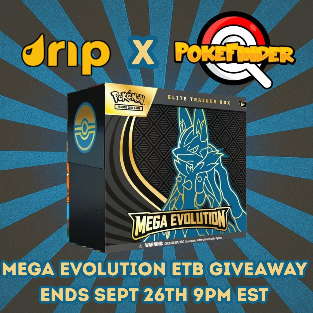 PokemonFindr's tweet image. 🔥MEGA EVOLUTIONS ELITE TRAINER BOX GIVEAWAY 🔥

We’ve teamed up with @Dripshop_Live to hook one lucky winner up with a sealed Mega Evolutions Elite Trainer Box!

How to Enter:
✅Follow @PokemonFindr &amp;amp; @dripshop_live 
✅Like &amp;amp; RT this post
✅Use the link in the thread below to