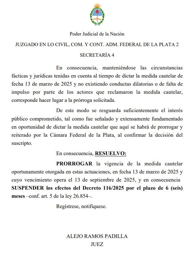 CgiBNABsAs's tweet photo. LA JUSTICIA NOS SIGUE DANDO LA RAZÓN

Compartimos el fallo del Juez Ramos Padilla que prorroga por seis meses la cautelar que suspende la conversión del Banco en S.A.

NO A LA S.A. !
#ELBNANOSEVENDE🇦🇷

Comisión Gremial Interna BNA
#PalazzoConducción https://t.co/uoAY87wQl4