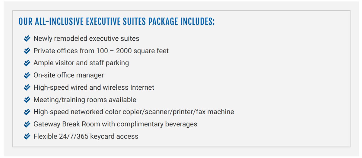 GatewayExec's tweet image. Check out what is included in our Executive Suite Package! 

#executivesuites #mesaaz #meetingrooms #virtualoffice #officespace #businessaddress #gilbertaz