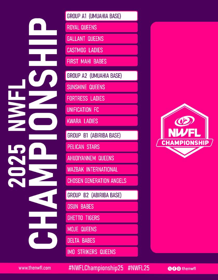 ⚽ The stage is set!

Here are your 2025 NWFL Championship Groups 🔥

🏆 Only the winners rise to the NWFL Premiership 2025/26.

#NWFLChampionship25 #NWFL25