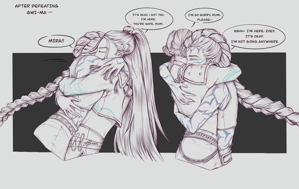 they’re okay. they’ll be okay. they’re safe. and they’re not going anywhere. 💜🩷🩵

#POLYTRIX #RUMIRA #ZOERUMI #KPOPDEMONHUNTERS #kpopdemonhuntersfanart #kpdh #kpdhfanart