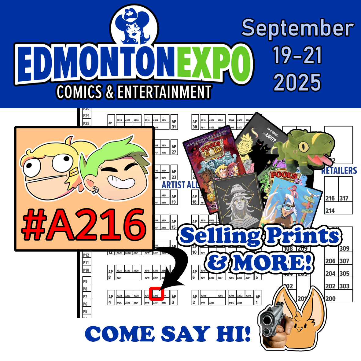 Heads up that Avery and I will be at the <a href="/EdmontonExpo/">EDMONTON EXPO</a>  this year! 
Booth #A216 👀

So come say hi if you're attending as we got lots of goodies this year &gt;:3 Including some books and Jawbone plushies! :D

#convention #comiccon #expo