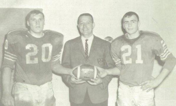 SuitUpVarsity's tweet photo. West Point Coach Duane Cox celebrates with his all-state Cadets, John Wood and Roger Engelbart, after completing an undefeated season. https://t.co/Eugkc5Uj0I