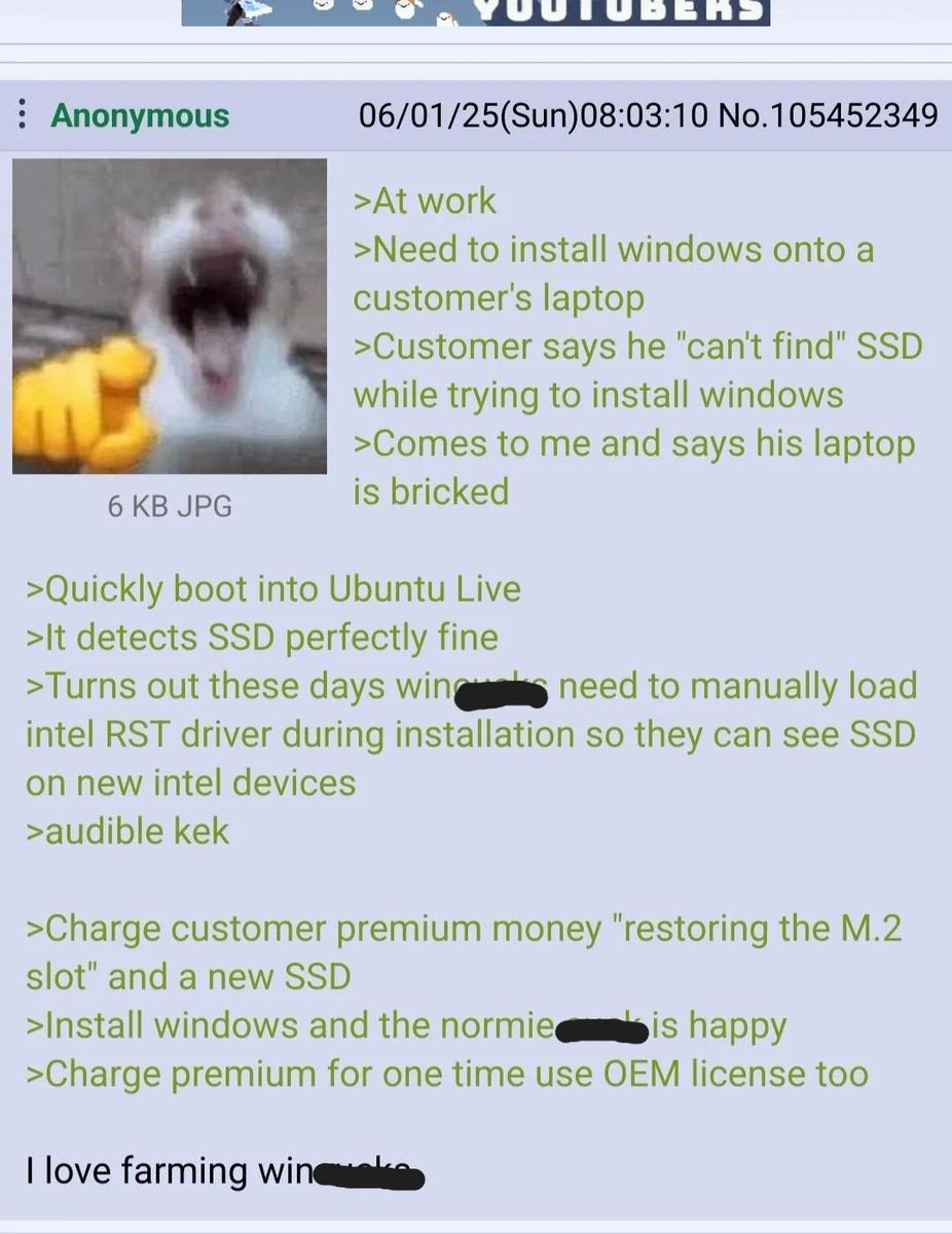 DailyGreentext's tweet image. Anon on Win users