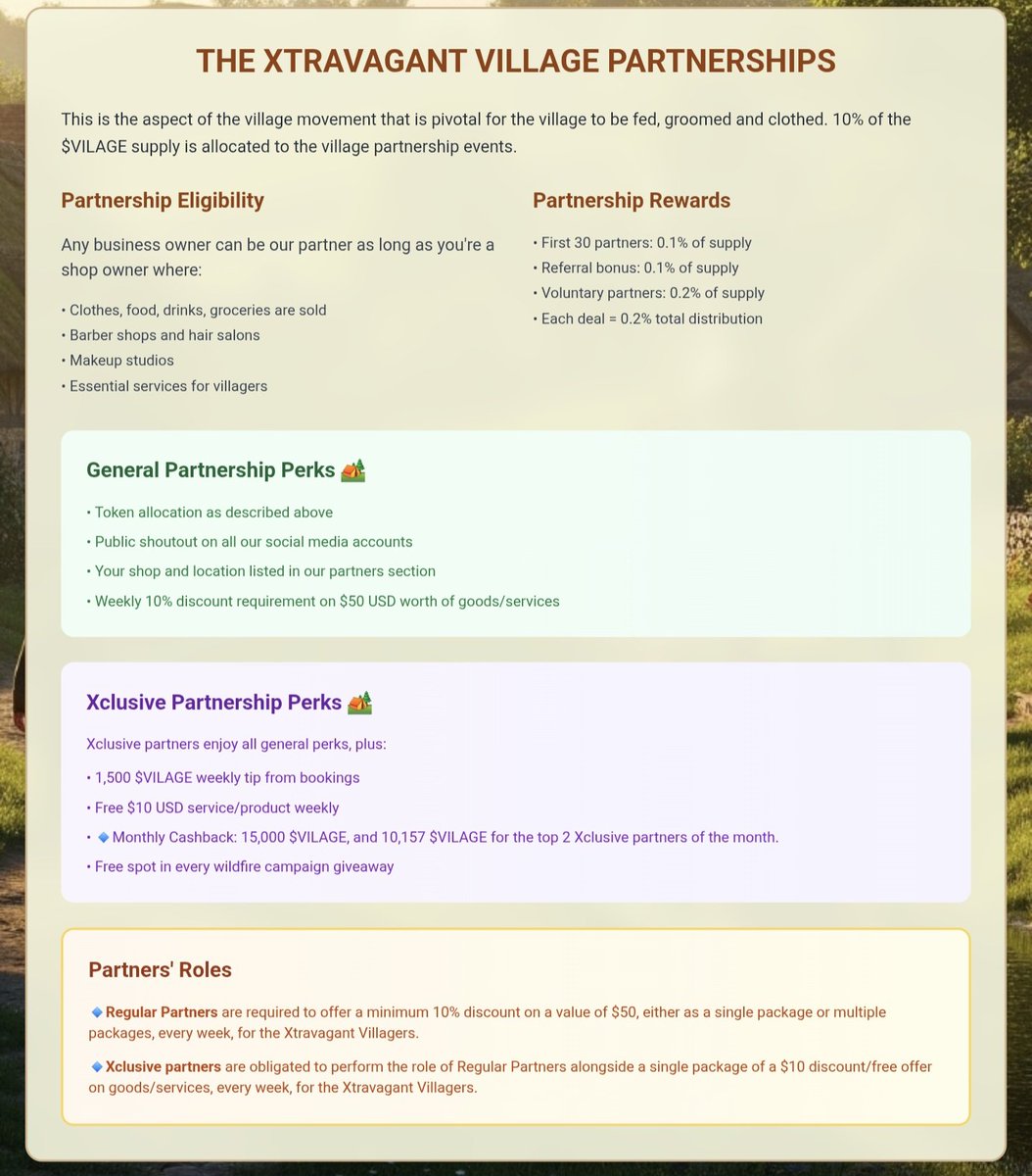 $VILAGE  - TOKENIZING YOUR VILLAGE LIFE ON $ICP

We've been in touch with a good number of shop owners to secure partnership deals for the Xtravagant Villager's Market.

If you're also a shop owner, do reach out to us.

Xtravagantvillage.com gets you started. 

#Villagelife