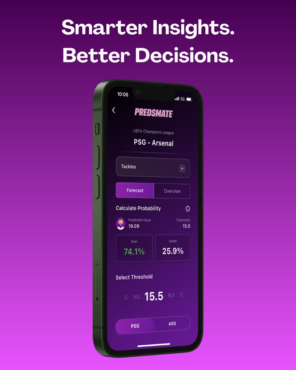 NEW FEATURE ALERT🚨 

Our latest update introduces a probability calculator that uses historical prediction accuracy to estimate the probability of in-game events🚀
Choose your own threshold with just a swipe and get smarter insights instantly.

Update and try it out!🔮