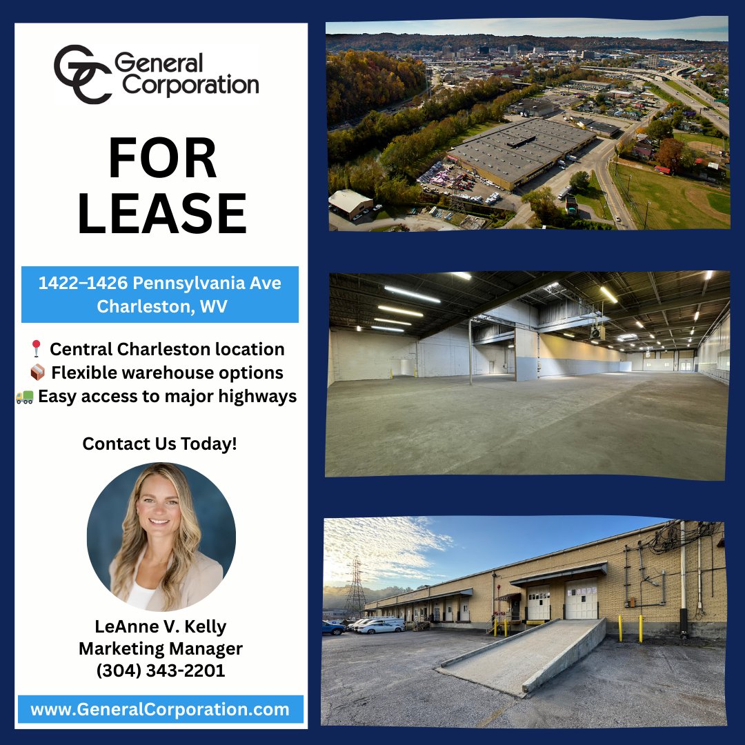 🚨 AVAILABLE NOW: Up to 21,488 sq. ft. of warehouse space located at 1422–1426 Pennsylvania Avenue, Charleston, WV! 

#CRE #IndustrialSpace #ForLease #CharlestonWV #WarehouseSpace #commercialrealestate