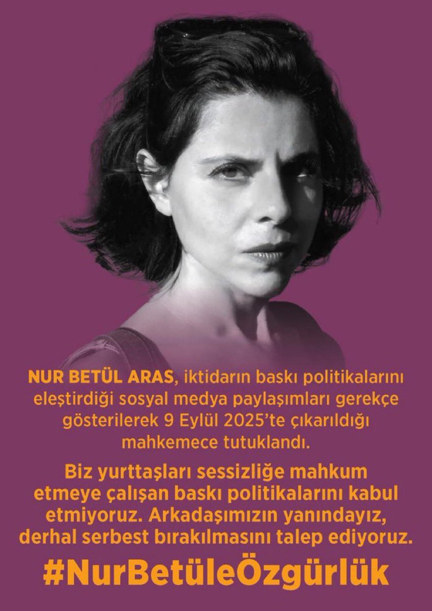 Yazar Nur Betül Aras 2 gündür cezaevinde!

Küçücük kızı annesiz şekilde okula başladı, çok üzgün!

Bir anne, bir kadın, bir yazar tweetleri sebebiyle cezaevinde kalamaz. #KeyfiHukuk olamaz.

En az 1 tweet atalım: #NurBetülArasaAdalet