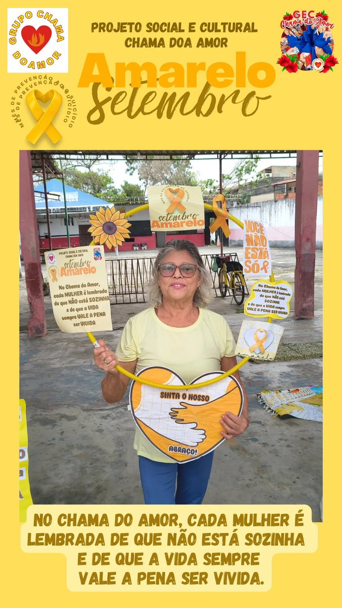 chamadoamorbang's tweet photo. 🎗️💛 Setembro Amarelo no Projeto Chama do Amor 💛🎗️

✨💛 No Chama do Amor, cada mulher é lembrada de que não está sozinha,
e de que a vida sempre vale a pena ser vivida com amor, fé e esperança. 🌻💛✨

#setembroamarelo #ChamaDoAmor ❤️🔥 #ProjetoSocialChamaDoAmor ❤️ https://t.co/buTBVPgNHm