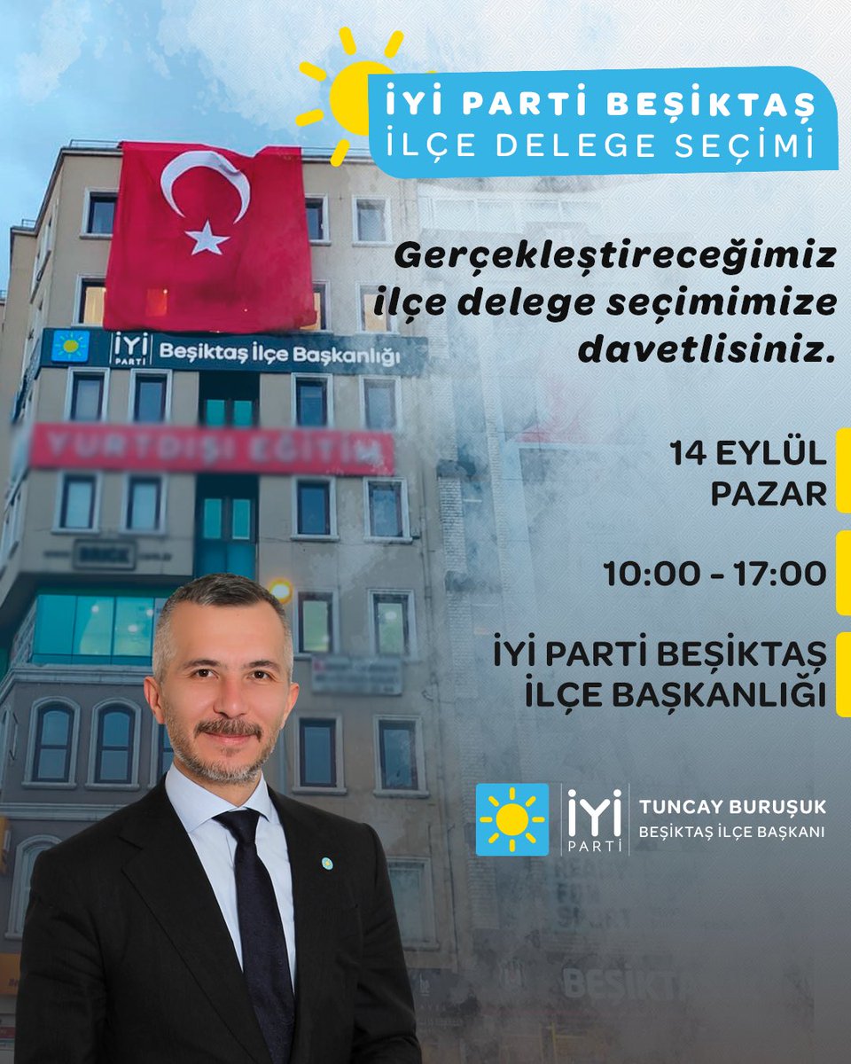 Gerçekleştireceğimiz ilçe delege seçimimize davetlisiniz.

🗓️ 14 Eylül Pazar
🕙 10:00 - 17:00
📍 İYİ PARTİ Beşiktaş İlçe Başkanlığı