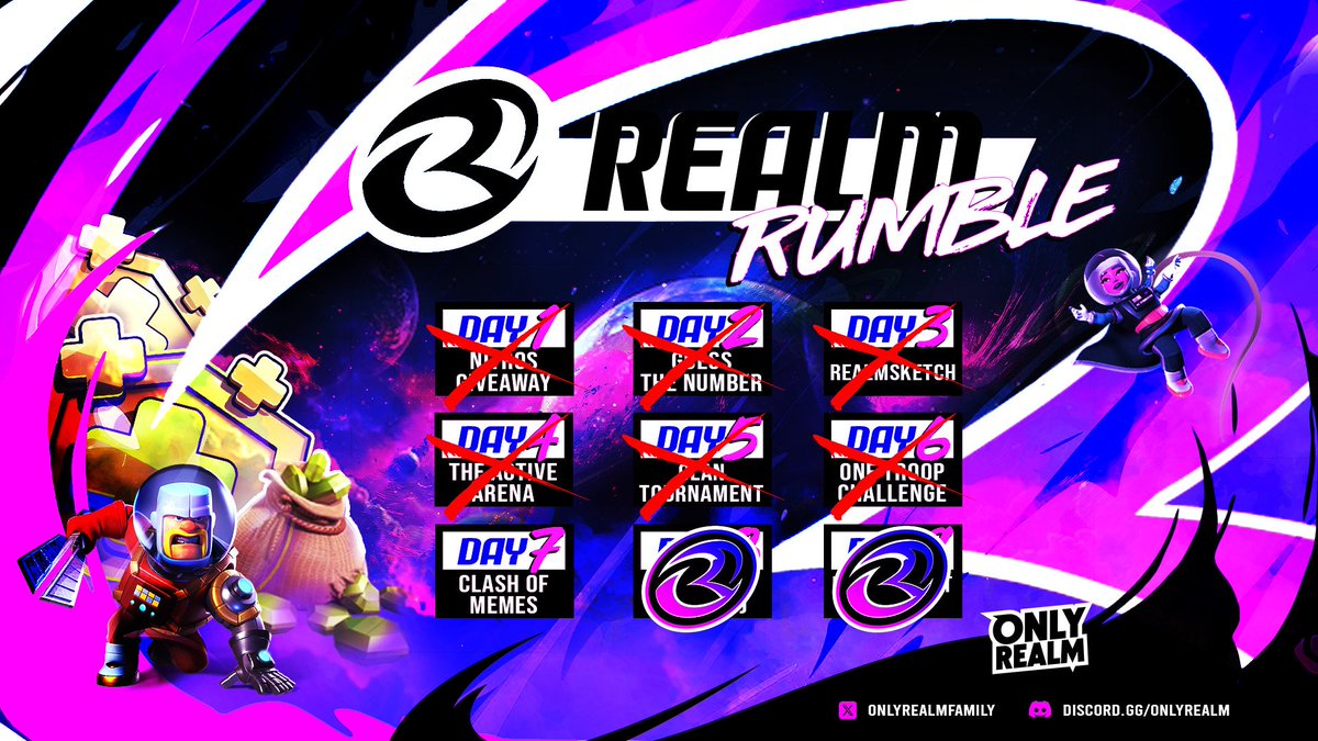 𝐑𝐄𝐀𝐋𝐌 𝐑𝐔𝐌𝐁𝐋𝐄 – 𝐃𝐀𝐘 𝟕 

🔥 𝑪𝑳𝑨𝑺𝑯 𝑶𝑭 𝑴𝑬𝑴𝑬𝑺 🔥

Get ready to laugh, roast, and meme your way to glory…
Drop your funniest Clash/community memes in our server

🎁 Winner gets: Gold Pass OR Nitro of heir choice
⏰ Signups close in 48h!

➡️ Join the fun: