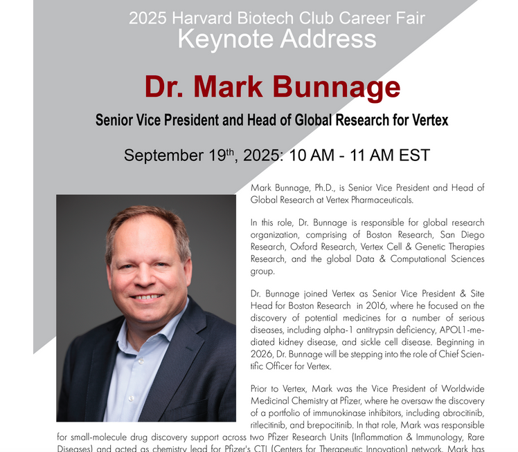 Pearl Freier (@pearlf) on Twitter photo Medicinal chemist Mark Bunnage is SVP & Head of Research at <a href="/VertexPharma/">Vertex Pharmaceuticals</a>. He's succeeding David Altshuler as CSO in '26. His 1st keynote since the news is 9/19 at <a href="/thebiotechclub/">GSAS Harvard Biotech Club</a>. Free reg & link in next tweet 1/n cc <a href="/Chemjobber/">Chemjobber</a> Medicinal chemist Mark Bunnage is SVP & Head of Research at <a href="/VertexPharma/">Vertex Pharmaceuticals</a>. He's succeeding David Altshuler as CSO in '26. His 1st keynote since the news is 9/19 at <a href="/thebiotechclub/">GSAS Harvard Biotech Club</a>. Free reg & link in next tweet 1/n cc <a href="/Chemjobber/">Chemjobber</a>