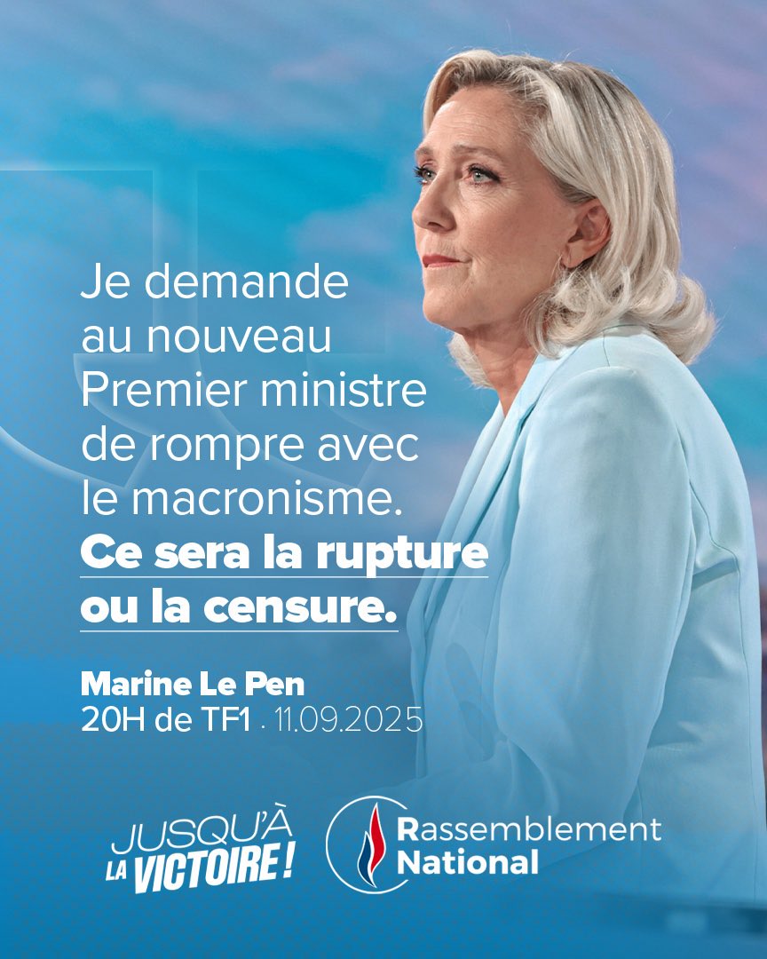 Rassemblement National (@rnational_off) on Twitter photo 🔵 Les Français ne supportent plus cette tambouille politique où ceux qui perdent les élections continuent de gouverner en appliquant les mêmes politiques néfastes.
Comme le répète <a href="/MLP_officiel/">Marine Le Pen</a>, si M. Lecornu refuse de rompre avec le macronisme, alors, il connaîtra le même sort 🔵 Les Français ne supportent plus cette tambouille politique où ceux qui perdent les élections continuent de gouverner en appliquant les mêmes politiques néfastes.
Comme le répète <a href="/MLP_officiel/">Marine Le Pen</a>, si M. Lecornu refuse de rompre avec le macronisme, alors, il connaîtra le même sort
