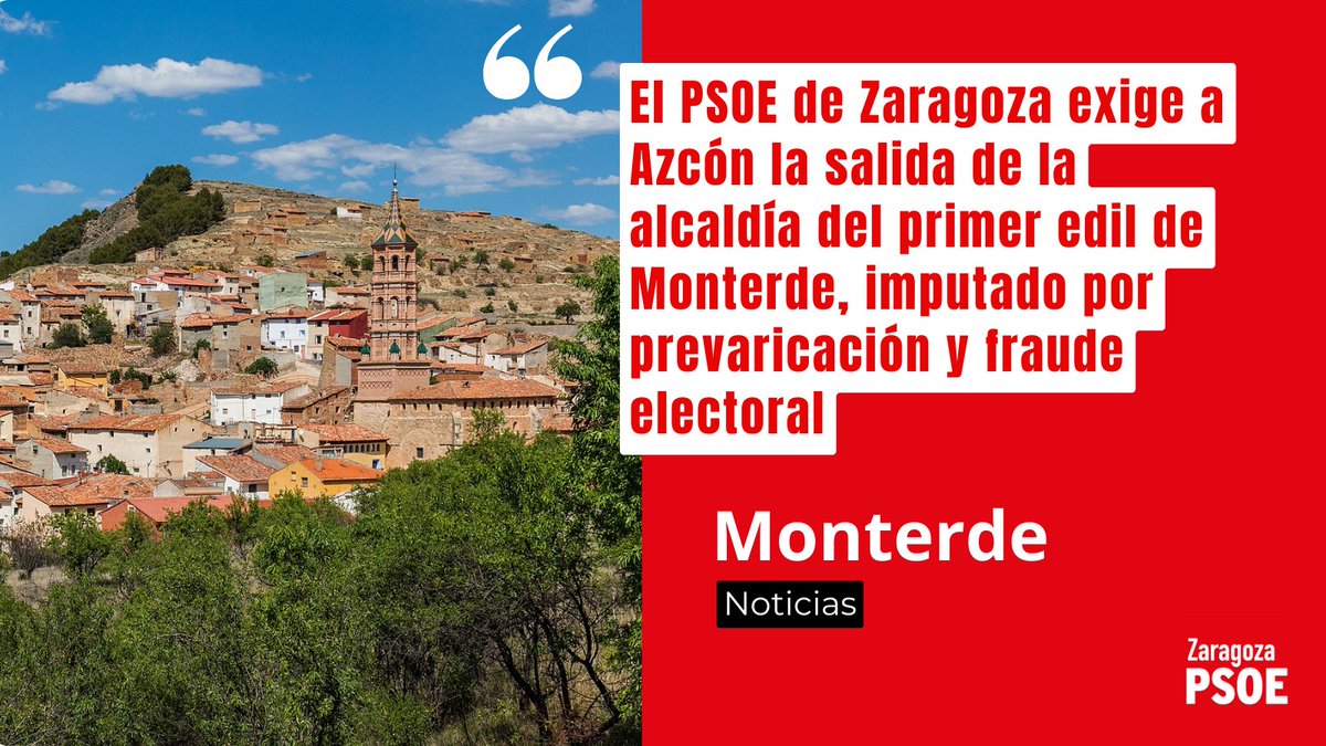 PSOE Zaragoza (@zaragozapsoe) on Twitter photo 🤔 Jorge Azcón protege al alcalde de Monterde del PP, imputado por fraude electoral, ¿Qué le debéis, Jorge Azcón?
👉 zaragoza.aragonpsoe.es/2025/09/11/el-… 🤔 Jorge Azcón protege al alcalde de Monterde del PP, imputado por fraude electoral, ¿Qué le debéis, Jorge Azcón?
👉 zaragoza.aragonpsoe.es/2025/09/11/el-…