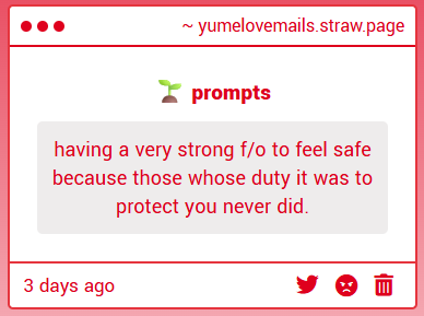 _yumeloves's tweet photo. 🌱 prompt
having a very strong f/o to feel safe because those whose duty it was to protect you never did. https://t.co/OqJgzbknze