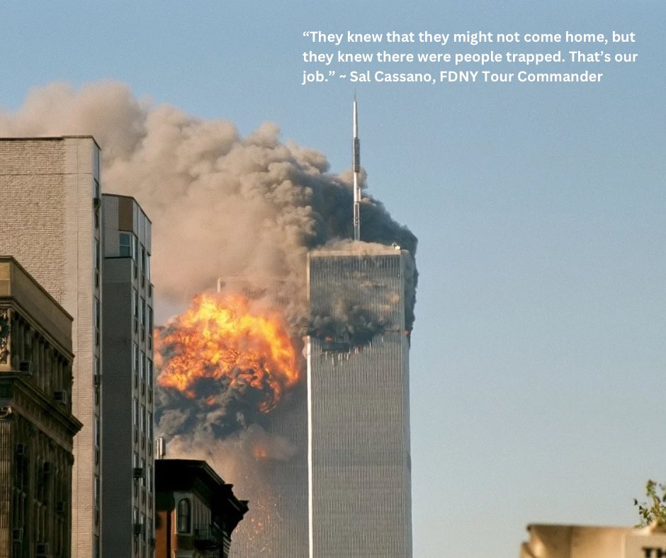 BvueFD's tweet image. "They knew that they might not come home, but they knew there were people trapped. That's our job." ~ Sal Cassano, FDNY Tour Commander
#BellevueFire will never forget the sacrifice made by our brothers and sisters in public safety on September 11, 2001.