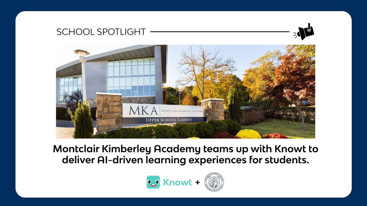 KnowtTeam's tweet image. 🌟 School Spotlight: Montclair Kimberley Academy 🌟
We’re excited to partner with MKA in a pilot program bringing Knowt into classrooms to support personalized learning + teacher efficiency.
Shoutout to MKA for leading with innovation!
#EdTech #Knowt #PersonalizedLearning #K12