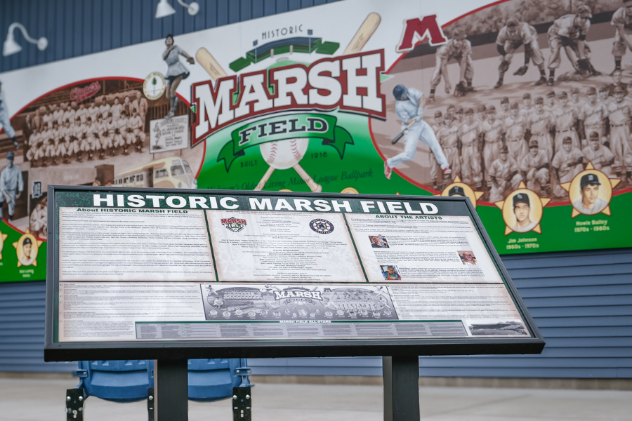 VisitMuskegon's tweet photo. Step up to the plate with Muskegon’s baseball history! ⚾️ 
The Muskegon Lassies played at Marsh Field, Michigan’s oldest minor league ballpark. See the new mural and learn more in our blog: https://t.co/U0eTzUb1o5

#WomensBaseballDay #MuskegonLassies #AAGPBL https://t.co/jMHmNfnOye