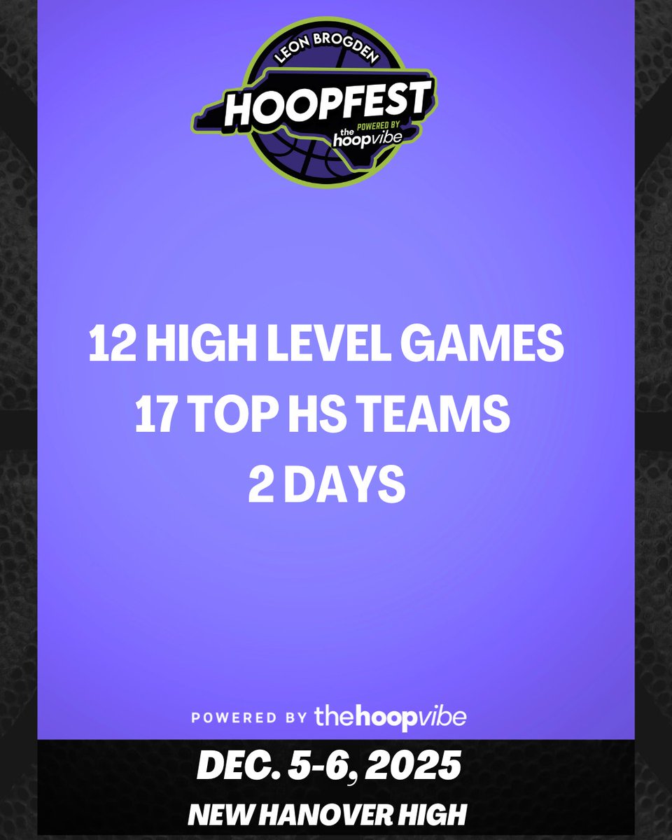 Leon Brogden Hoopfest Powered by @the_hoopvibe | Year 1️⃣

📅 Friday, Dec. 5 - Saturday, Dec. 6, 2025
📍New Hanover High School

thehoopvibe.com/event/leon-bro…

#HoopVibe