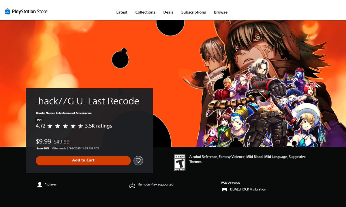 .hack//G.U. Last Recode on sale for $9.99 on PSN till September 24th 2025 at 80% off from original $49.99 price.
store.playstation.com/en-us/product/…

#dothack #ドットハック