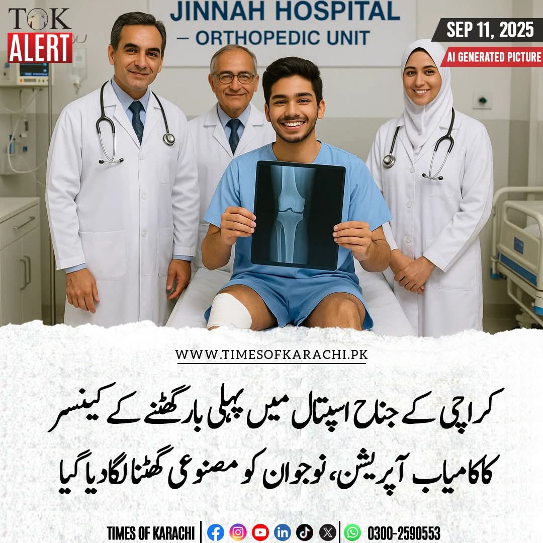 FahadIntizarPPP's tweet image. کراچی کے جناح اسپتال میں پہلی بار گھٹنے کےکینسر کا کامیاب آپریشن کرکے مریض کو مصنوعی گھٹنا لگادیا۔جناح ہسپتال کے ڈاکٹر فرخ نے بتایا کہ 26 سالہ نوجوان کو گھٹنے اور پاؤں کے نیچے کینسر تھا، نوجوان کومصنوعی گھٹنا لگا کرنئی زندگی دے دی گئی ہے۔

@BBhuttoZardari @AseefaBZ
#TOK #JPMC