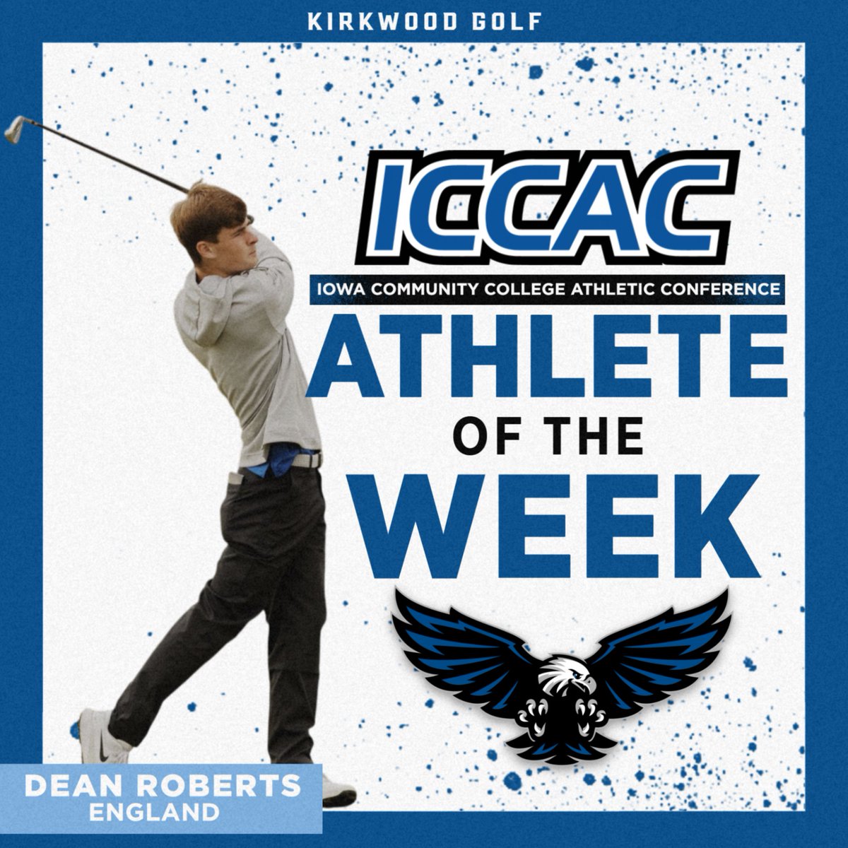 ＧＯＬＦ

Congratulations to Dean Roberts on winning ICCAC Athlete of the Week honors! Dean finished 5th overall at the NJCAA Fall Preview. Dean finished 4-under with 10 birdies and one eagle. Good job, Dean!

#GoEagles🦅🏐 | 
<a href="/KCC_GOLF/">Kirkwood Golf</a>