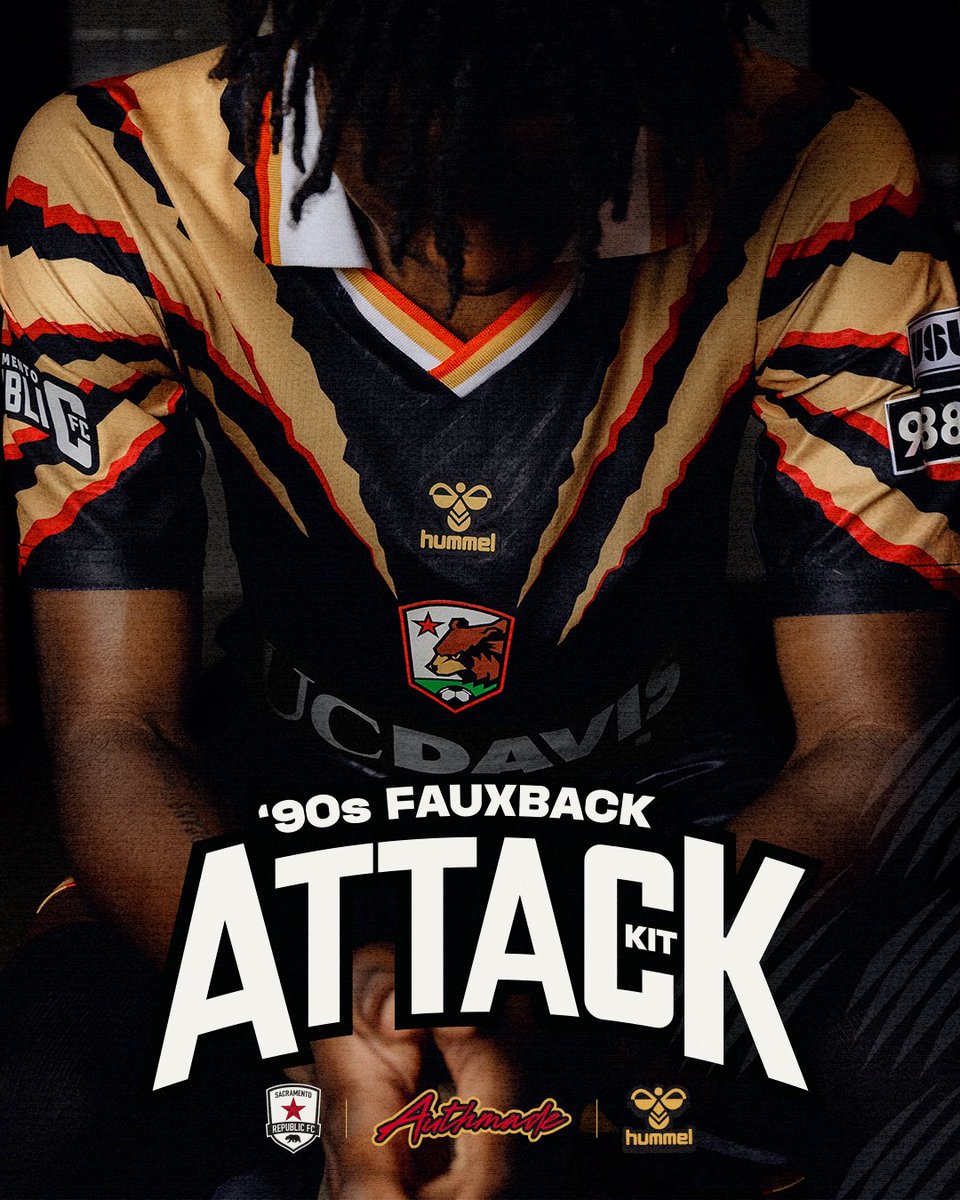 SacRepublicFC's tweet photo. Retro lines. Bold cuts. Gold details.

Catch the on-field debut of the Attack Kit at this Saturday's match!

🎟️ link- https://t.co/LRQ2Rvysb7

@authmadestadium @hummelNAmerica https://t.co/HAEuQS7O7F