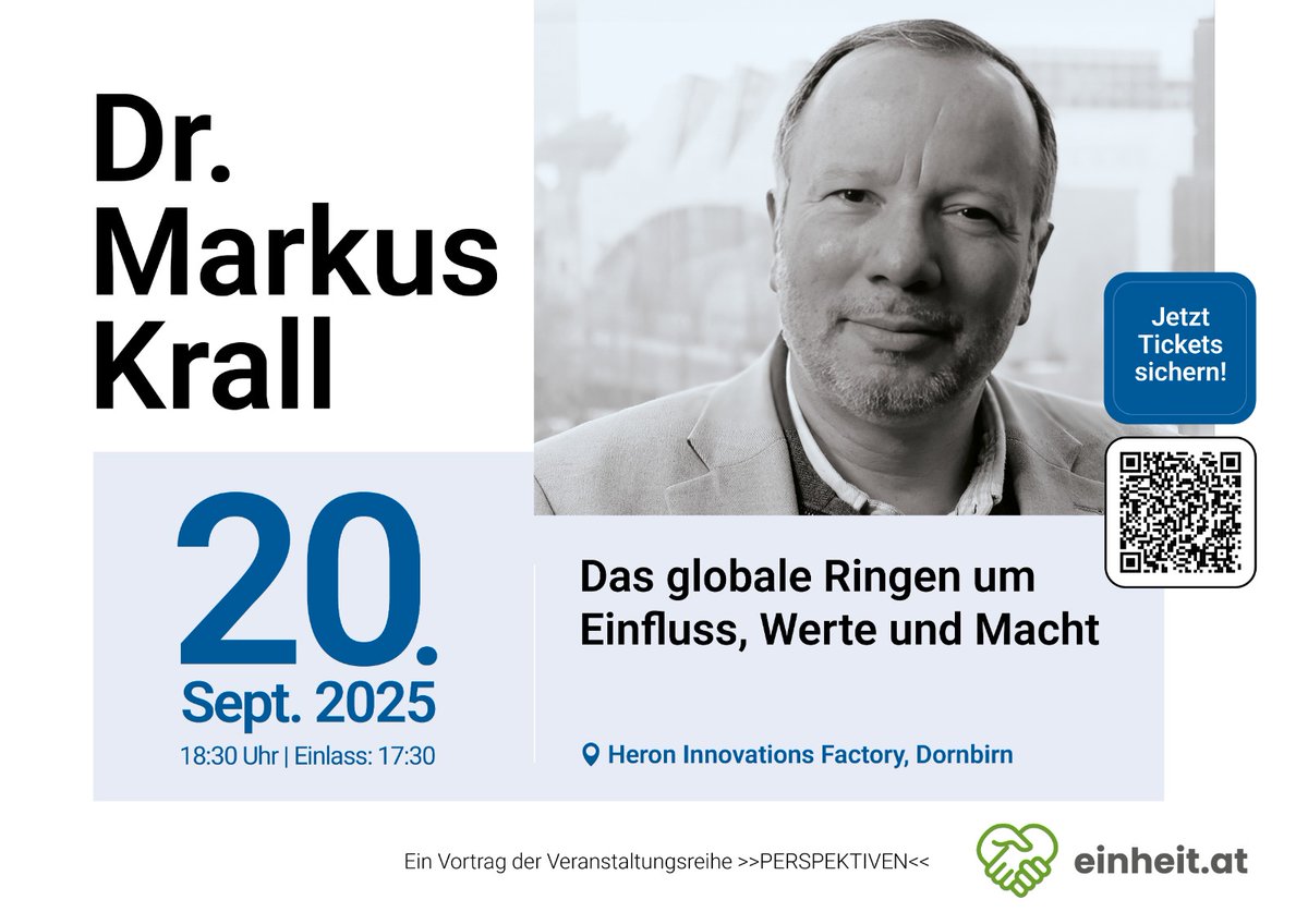 einheitAT's tweet photo. Liebe Mitglieder und Freunde,
wir laden euch herzlich zu unserem Vortrag mit Dr. Markus Krall ein.

Samstag, 20. September 2025  um 18:30 I Heron Dornbirn 

Mehr Informationen und Tickets:
https://t.co/wBfu8gdMOu

Wir freuen uns auf euch, 
euer team von https://t.co/UrdMHGPrii https://t.co/6p2yiae8lO