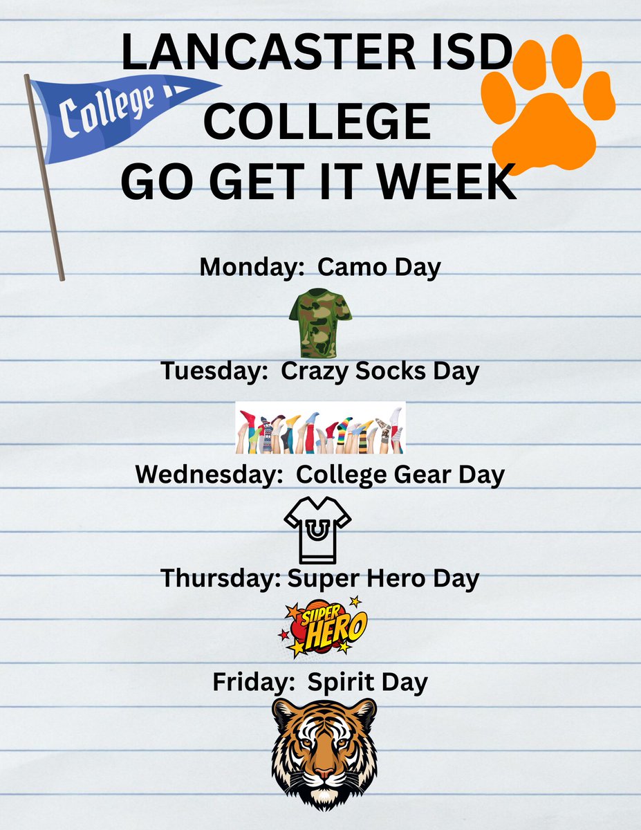 🎓✨ Get ready, Tigers! ✨🎓
Next week is College Go Get It Week at LMS! 🙌🏾 We’ll be celebrating college, careers, and future success all week long! Let’s get inspired and Go Get It! 💡🔥🐯
#CollegeGoGetIt #FutureReady #DreamBig #LancasterMiddleSchool #CCMR