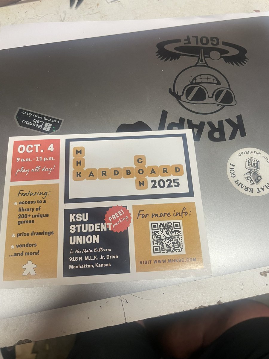 If you’re in the MHK area Krapi Golf will be at MHKardboard Con at the Student Union on the campus at Kansas State University. We will have our newest laser engraved dice for sale along with our new packaging.