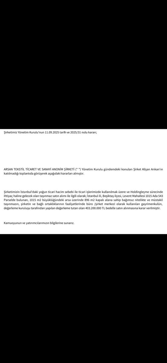 #arsan KAP "Holdingleşme" sürecinde ihtiyaç haline gelecek taşınmaz satın alımı",hayırlı olsun.