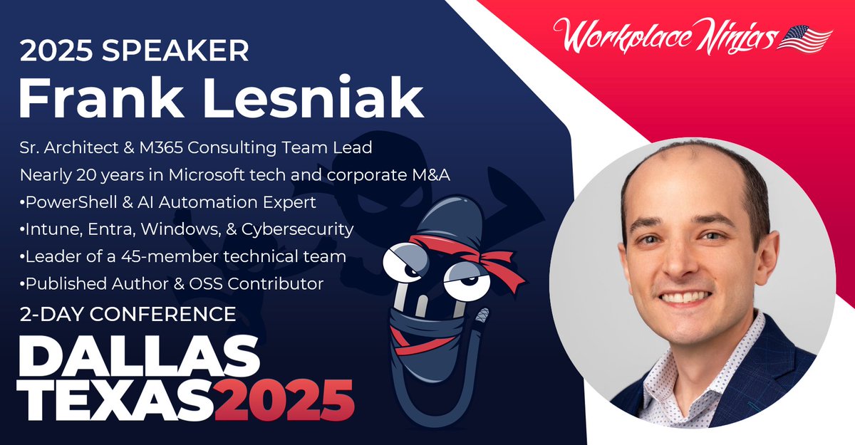 Frank Lesniak (@franklesniak) on Twitter photo #WPNinjasUS, let's automate the boring stuff!
In our AI + #PowerShell session, <a href="/danny_stutz/">Danny Stutz</a> and I will show you how to tame LLMs, debug scripts, and auto-generate Pester tests.
Join us in Dallas, Dec 9-10!
Register: workplaceninjas.us/registration/ #WPNinjasUS, let's automate the boring stuff!
In our AI + #PowerShell session, <a href="/danny_stutz/">Danny Stutz</a> and I will show you how to tame LLMs, debug scripts, and auto-generate Pester tests.
Join us in Dallas, Dec 9-10!
Register: workplaceninjas.us/registration/