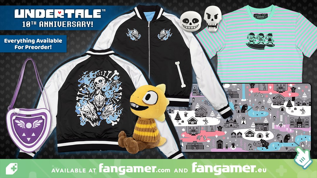 Our UNDERTALE 10th anniversary collection is live! 

Everything is available for preorder now from our EU warehouse, including the special Knife Kid collaboration shirt: fanga.me/r/undertale-10…