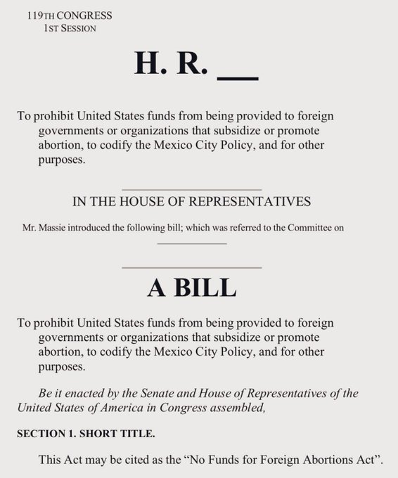 I just introduced HR 5302, the No Funds for Foreign Abortions Act. The bill prevents federal funds from going to foreign governments that subsidize or promote abortions. 

Foreign countries that spend money to kill unborn children should not receive our tax dollars.