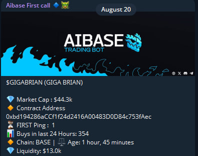 AIBASE WIN 
$GIGABRIAN 
FIRST MC: 44.3k
ATH: 886.4k ATH 
GAIN: (20x) 2000% 

<a href="/aibasebot/">AiBase</a> <a href="/AiSignalBot/">AI Signal bot | $AISig</a> <a href="/dragonpro_ai/">dragonpro</a>