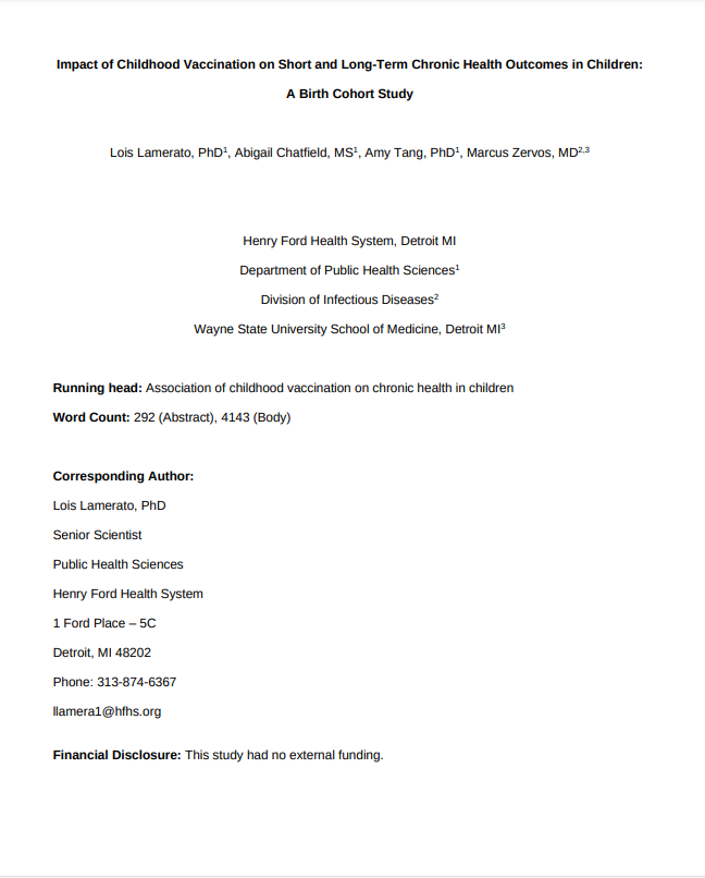 Impfungen bei Kindern und Chronische Erkrankungen: «Schlussfolgerung: Diese Studie ergab, dass die Exposition gegenüber Impfungen unabhängig mit einer insgesamt 2,5-fachen Erhöhung der Wahrscheinlichkeit verbunden war, eine chronische Erkrankung zu entwickeln, im Vergleich zu