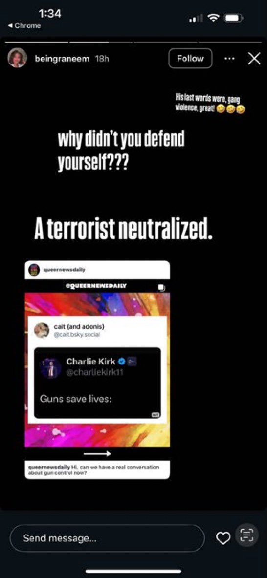 MostlyPeaceful's tweet image. Good Afternoon @NorthwesternLaw @NorthwesternU 

Your current student is openly celebrating the murder of Charlie Kirk. 

Does this  reflect the views of your university?  Do you feel this is a person who can be trusted as someone’s attorney.