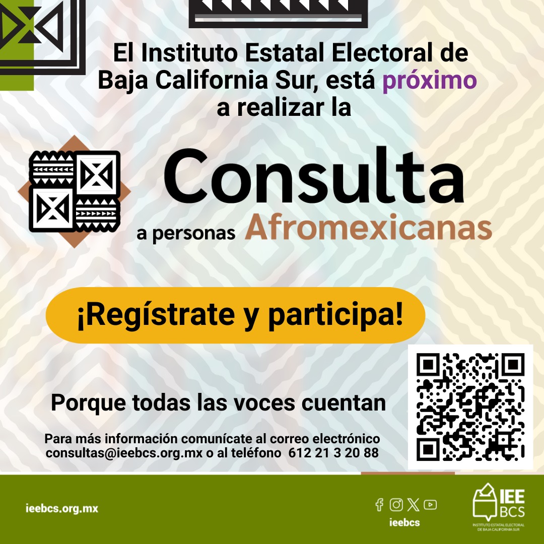 ieebcs's tweet image. El #IEEBCS, está próximo a realizar las Consultas dirigidas a grupos de atención prioritaria:
¡Regístrate y participa!
Personas Indígenas forms.gle/2z3o2FHX2LwkHC…
Personas Afromexicanas forms.gle/rXGoRF2eYRKyhR…
Personas con Discapacidad forms.gle/kLBcHThxMehMRp…