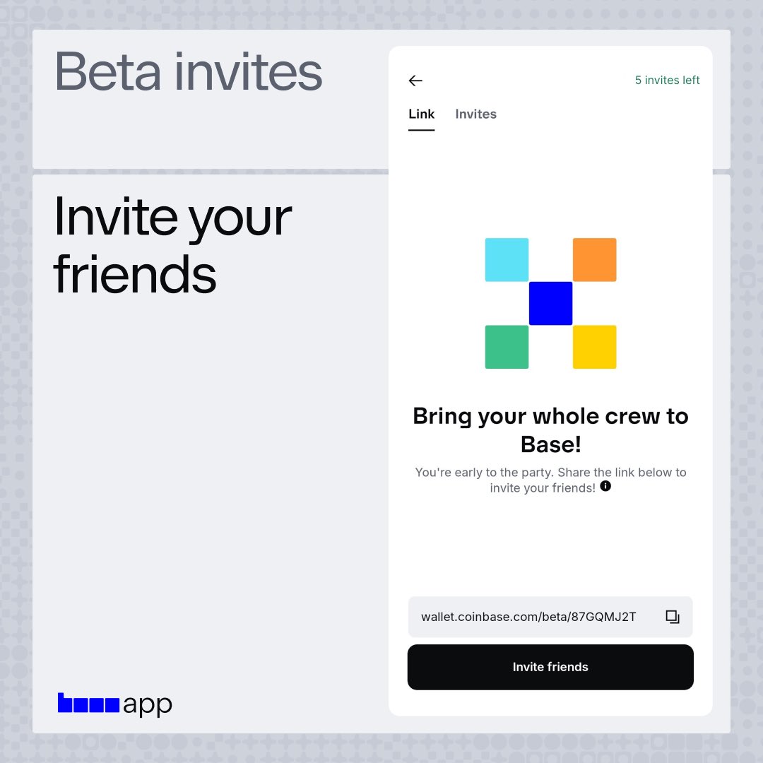 Base app is better with friends. Invite links are rolling out to select  people in the beta. Who are you bringing onchain?