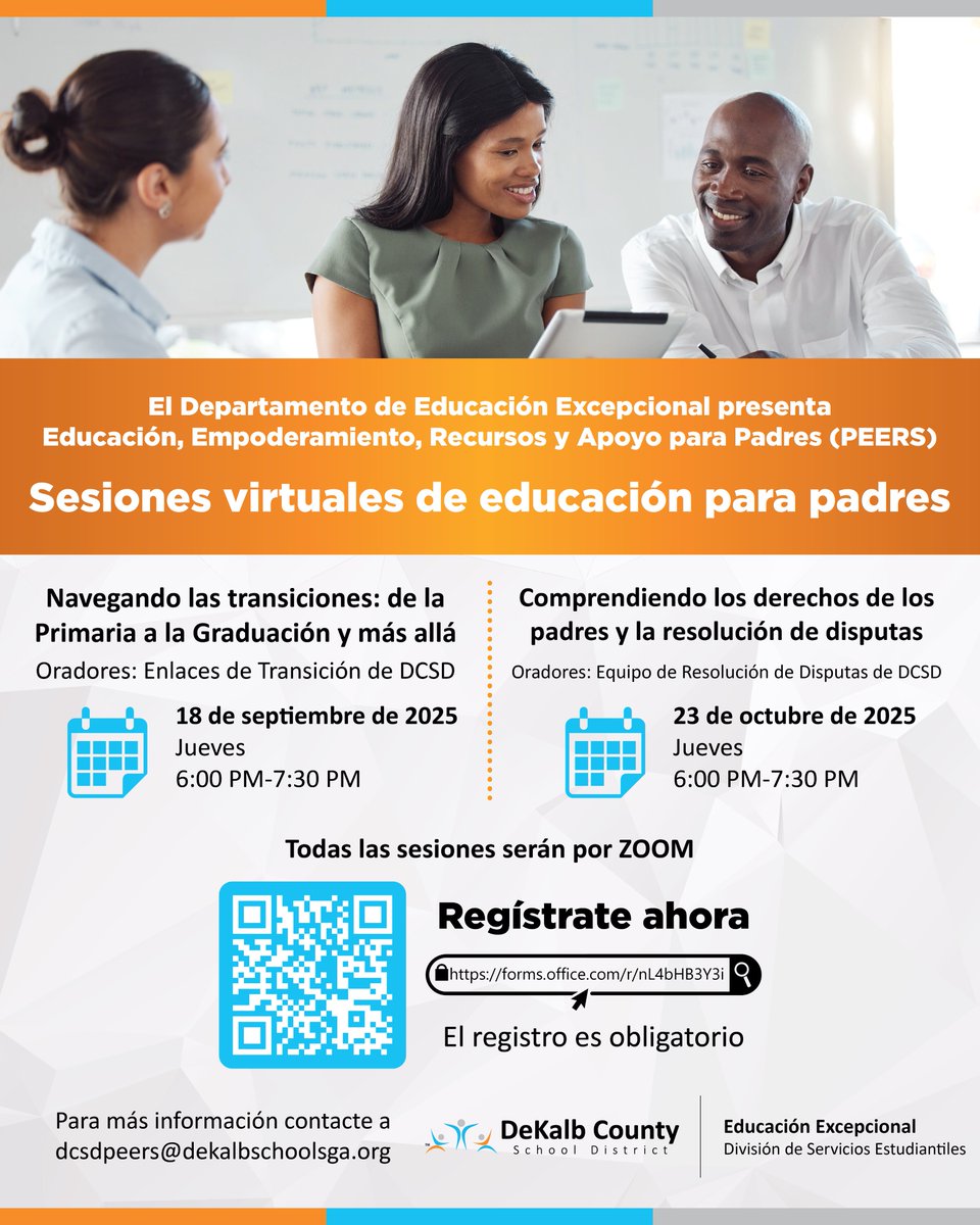 One Week Away! The Dept of Exceptional Education is hosting our first virtual PEERS session on 9/18/25, from 6-7:30pm. This ZOOM meeting will provide a brief overview of transition programs and resources available at every school level.