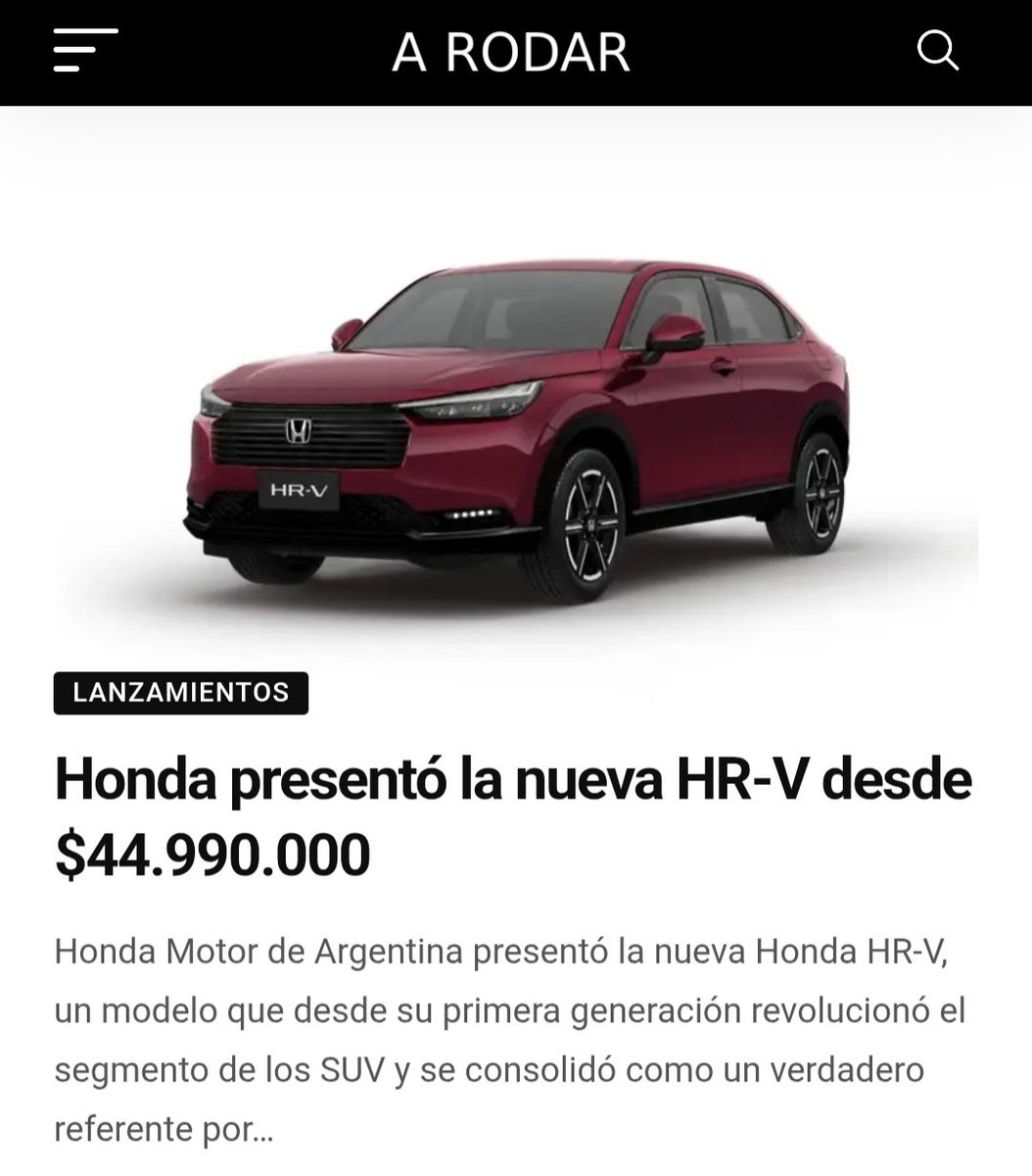 horacioalonso16's tweet photo. Dato. Honda renovó la HR-V. Llega en dos versiones con cambios en el diseño y novedades en equipamiento. Los precios son $44.990.000 y $50.235.000. Toda la información y ficha técnica, acá 👇 
https://t.co/1pPTgV0nQ7 https://t.co/Lu5ZPthD3R