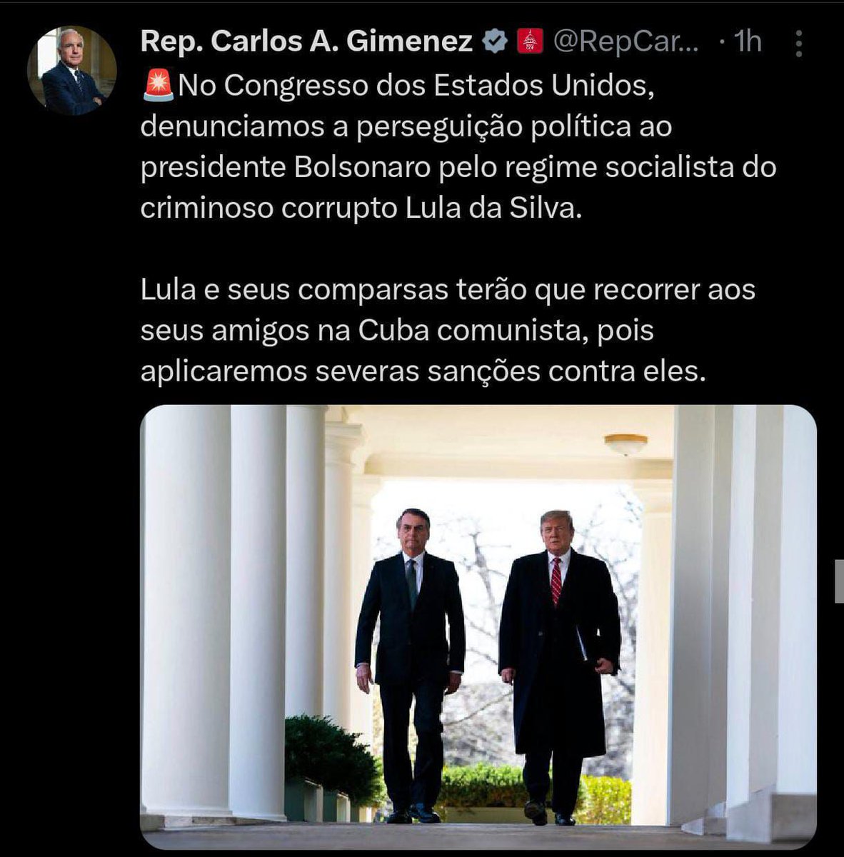 Lider do Partido Republicano no capitólio acabou de postar isso em português 

- Partido de Trump é a maioria nas duas casas
