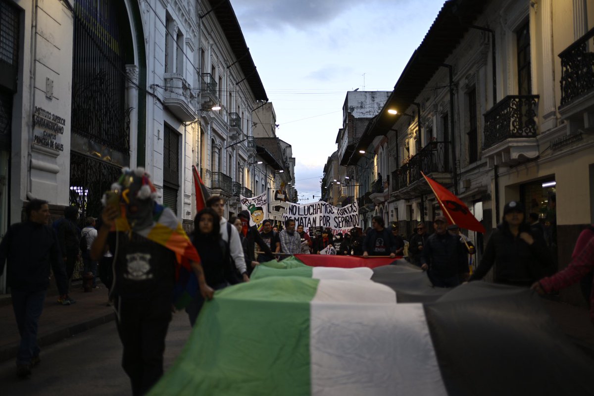 Carteles y pancartas en oposición al gobierno marcaron la tónica de la jornada. Además, banderas palestinas también fueron parte del recorrido en las calles del centro histórico.
