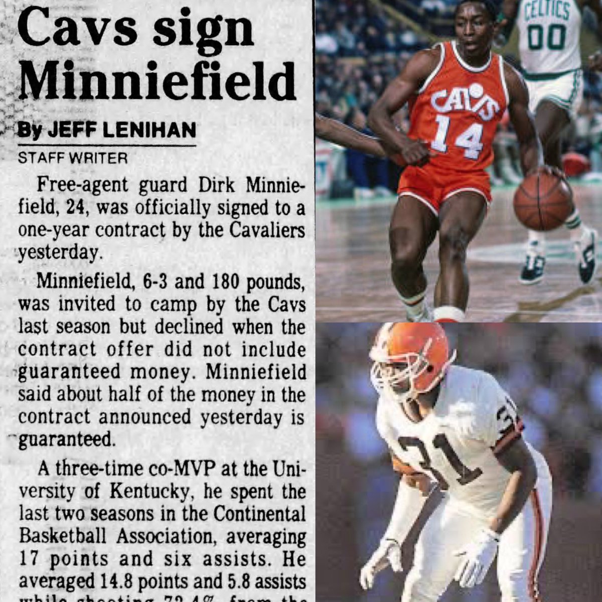 MrCleveland_216's tweet photo. September 11, 1985: Cavs sign Minniefield🏈
Cavs sign FA Dirk Minniefield
(Yep, he's Frank's cousin even though they spell last name differently)
Dirk 1+ yrs with team, he overlapped w/ Frank & Cleveland had 2 Minnies in town
#Minniefield🏀#Cavs
#Minnifield 🏈#Browns https://t.co/hgrM25TrqV