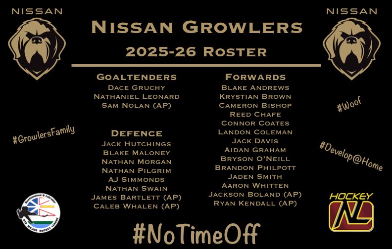 📣📣 Introducing your 2025-26 Nissan Growlers 📣📣
#GrowlersFamily #Woof #BlackWhiteAndGold

<a href="/NLU18MHL/">NLU18MHL</a> <a href="/hockeynl1935/">Hockey NL</a>
