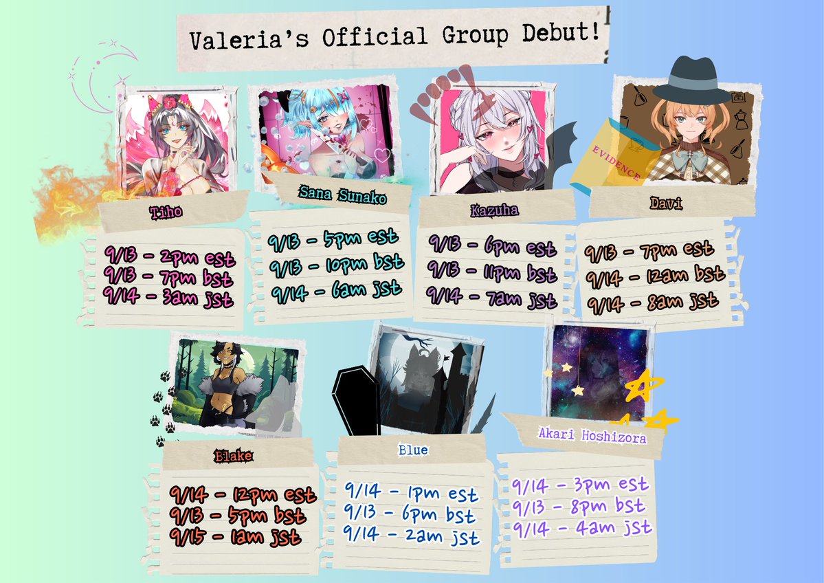 Valeria ♔ ⛓ VTuber Group APPLY NOW (@valeriavt_) on Twitter photo VALERIA IS FINALLY DEBUTING!!! This weekend say hello to our amazing members!!
Join us! We will be happy to see you all there!!
Staring:
🌙❤️🔥<a href="/TihoMoon/">Tiho | 티호🔥🌙 Villainess Vtuber 【Valeria】</a>
🦐🔪 <a href="/Sanaversevt/">Sana Sunako 사나 🦐🔪 【Valeria】</a>
🌙🌹 <a href="/AmanogawaKazuha/">Kazuha 🌙🥀【Valeria】 TWITCHCON 🔜</a>
⁉️🔎 <a href="/DavinciDamfino/">Davi 😈|Detective Vtuber 🔎⁉️【Valeria】</a>
🐺⚔️ <a href="/Blakeshroud/">Blake Shroud | FenrirVT 🐺⚔️【Valeria】</a>
🐺🦇 <a href="/Bluewolf_DiV/">Bluewolf 🐺🦇【Valeria】</a>
💜🌟 <a href="/AkariHoshizora_/">💜🌟Akari 💜🌟 【Valeria】</a> VALERIA IS FINALLY DEBUTING!!! This weekend say hello to our amazing members!!
Join us! We will be happy to see you all there!!
Staring:
🌙❤️🔥<a href="/TihoMoon/">Tiho | 티호🔥🌙 Villainess Vtuber 【Valeria】</a>
🦐🔪 <a href="/Sanaversevt/">Sana Sunako 사나 🦐🔪 【Valeria】</a>
🌙🌹 <a href="/AmanogawaKazuha/">Kazuha 🌙🥀【Valeria】 TWITCHCON 🔜</a>
⁉️🔎 <a href="/DavinciDamfino/">Davi 😈|Detective Vtuber 🔎⁉️【Valeria】</a>
🐺⚔️ <a href="/Blakeshroud/">Blake Shroud | FenrirVT 🐺⚔️【Valeria】</a>
🐺🦇 <a href="/Bluewolf_DiV/">Bluewolf 🐺🦇【Valeria】</a>
💜🌟 <a href="/AkariHoshizora_/">💜🌟Akari 💜🌟 【Valeria】</a>
